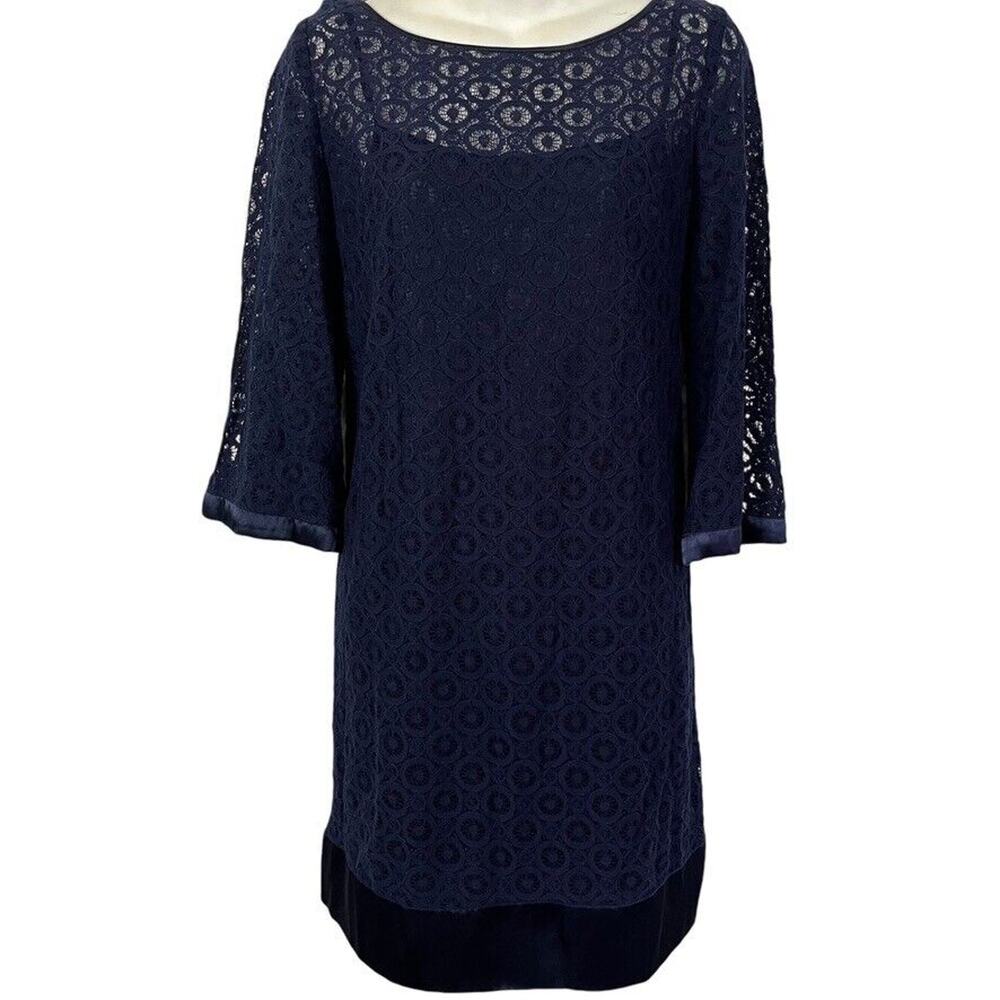 Laundry Shelli Segal Womens Lace Navy Satin Cocktail Party Dress Whimsigoth 6